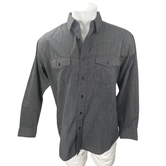 Beverly Hills Polo Club Men's Dark Gray Long Sleeve Button Up Shirt Top Size L - Picture 1 of 4